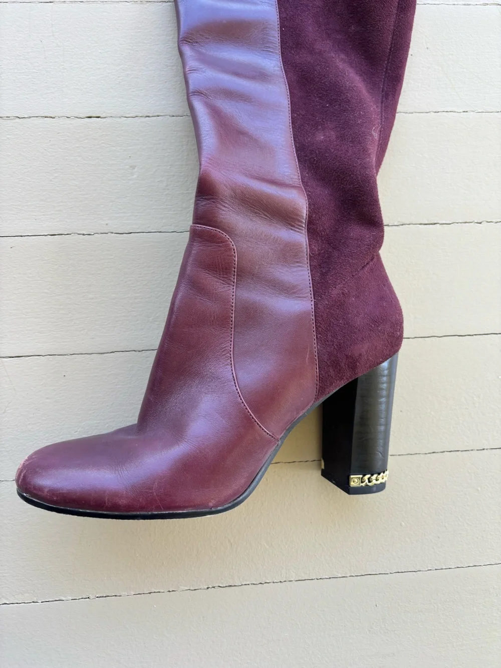 Michael Kors Over-the-Knee Leather & Suede Boots in Burgundy