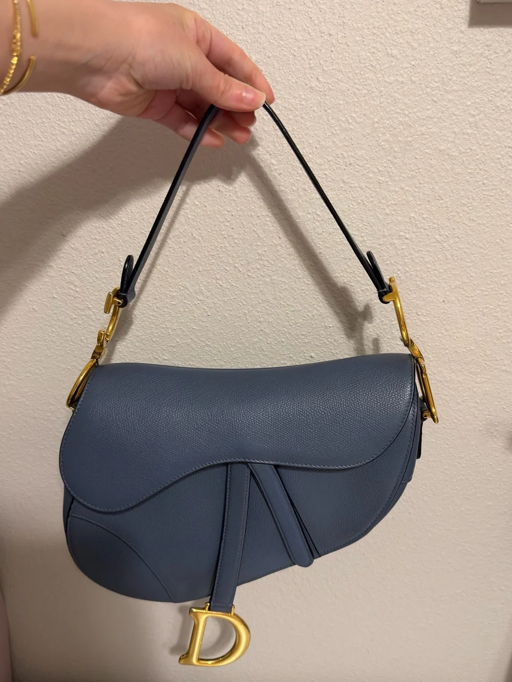 Dior Saddle Shoulder Bag in Slate Blue with Gold Hardware