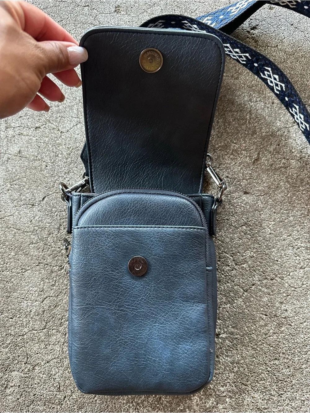 POIUGOYA Blue Leather Small Crossbody Bag