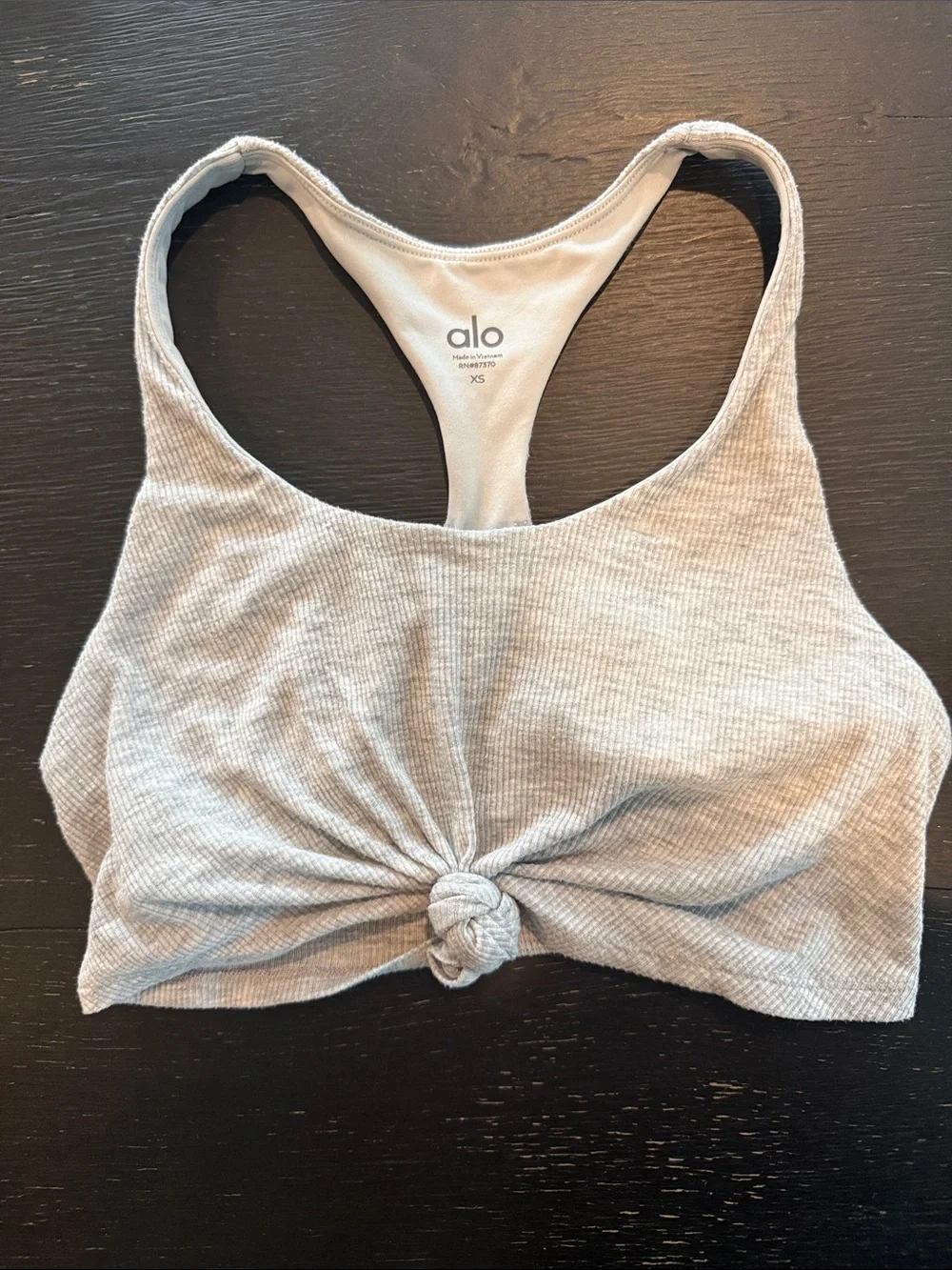 ALO Yoga Ribbed Knot Front Racerback Sports Bra - Light Gray