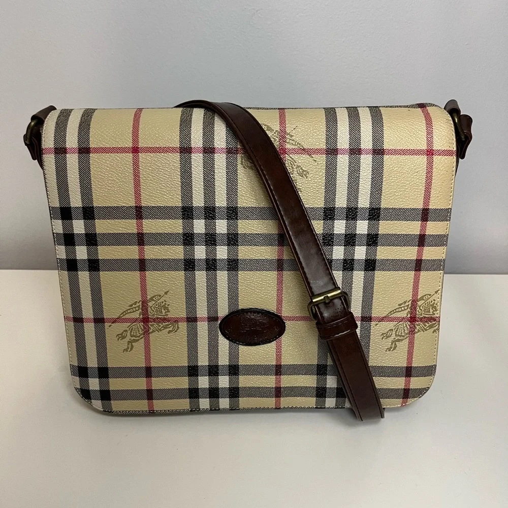 Burberry Vintage Nova Check Classic Haymarket Leather Bag Shoulder Crossbody Bag
