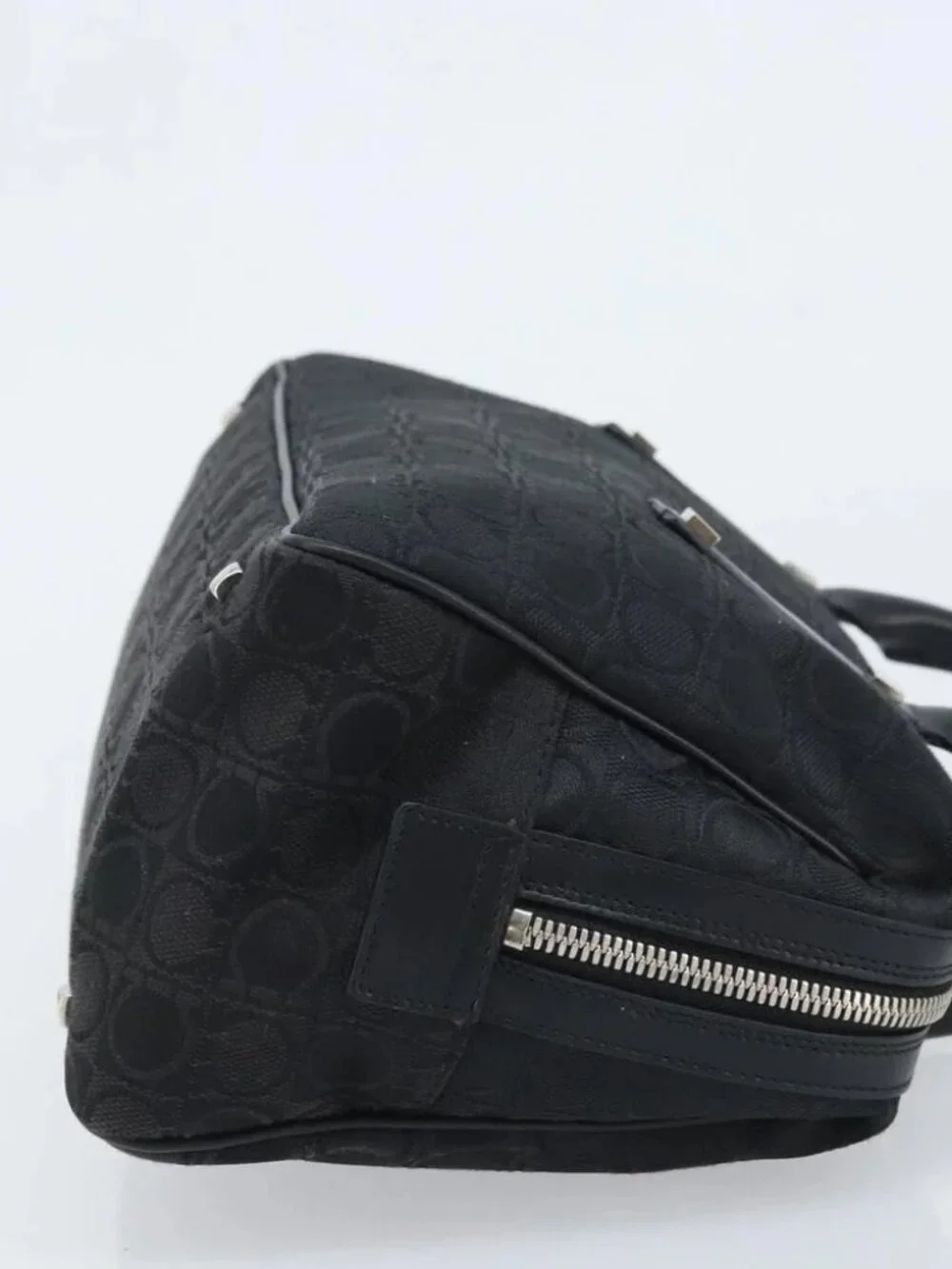 Salvatore Ferragamo Hand Bag Canvas Black Silver Auth BA11576