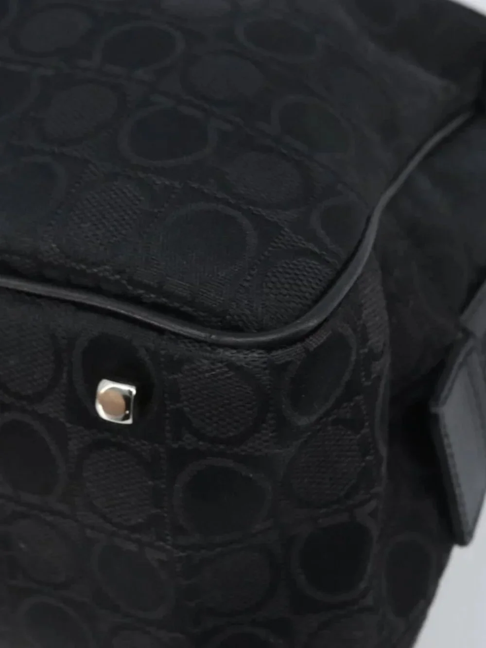 Salvatore Ferragamo Hand Bag Canvas Black Silver Auth BA11576