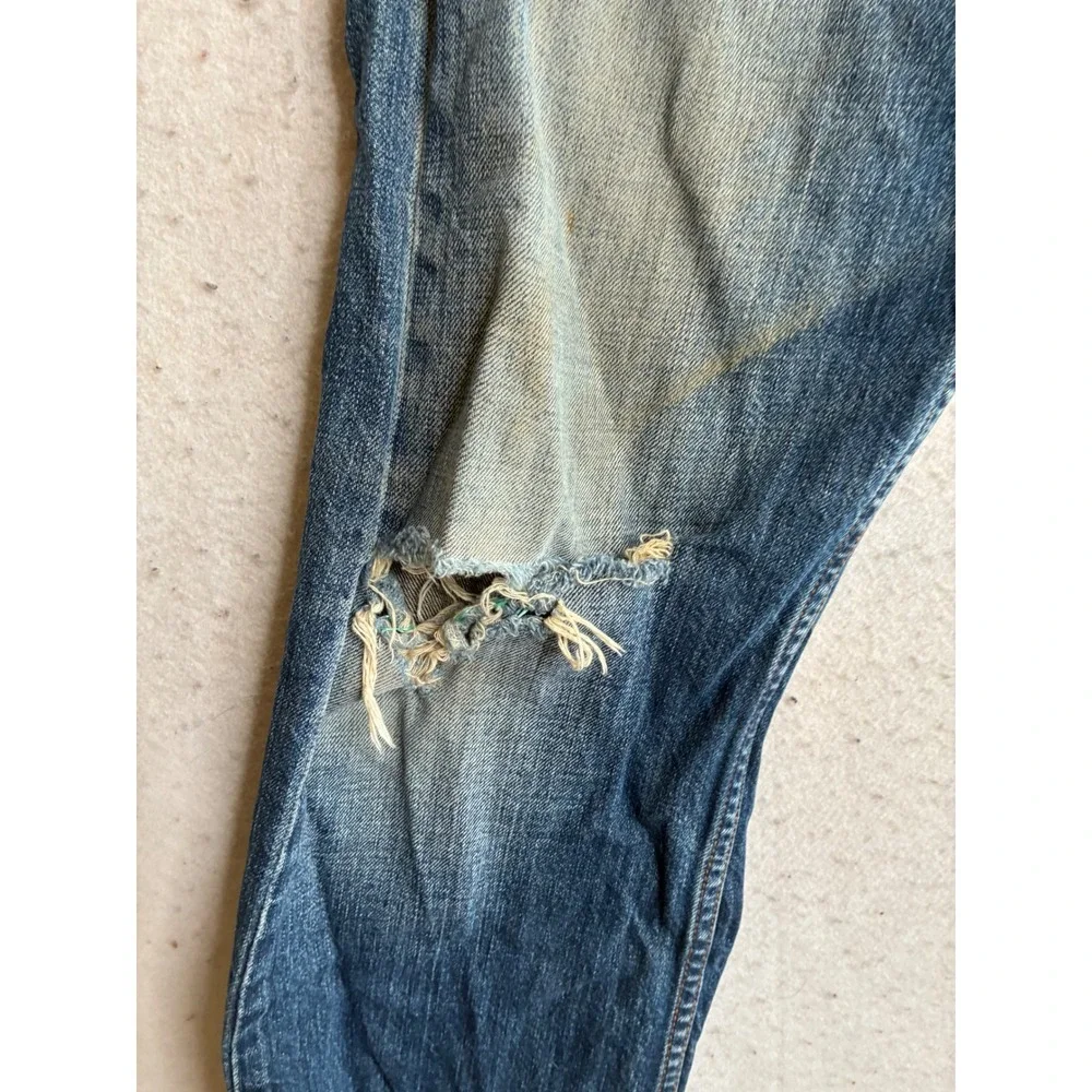 Levis 505 Regular Fit Straight Leg Jeans Blue Denim Mens 32x32 Distressed 7798