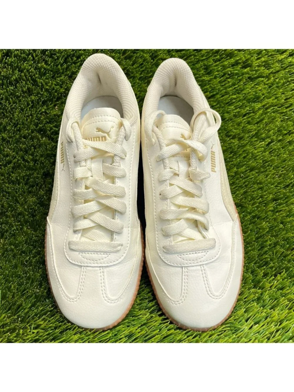 Puma Club 5v5 Womens Size 8 Ivory Cream Gum Athletic Leather Shoes Sneakers