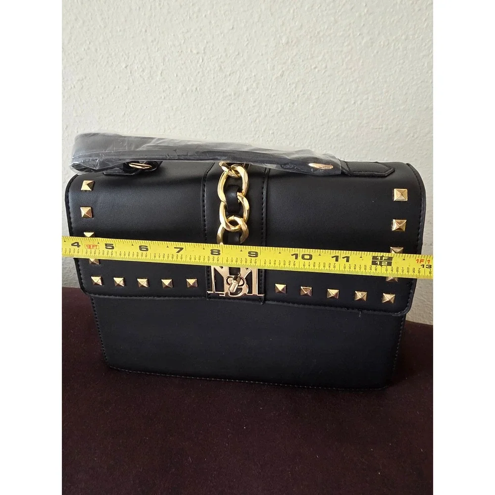 Badgley Mischka Black Vegan Leather Studded Crossbody Bag BM-4182 New
