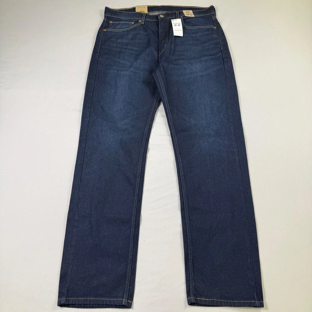 Levi's 505 Jeans Mens 36x32 Dark Wash Blue Stretch Straight Leg Regular Fit NEW