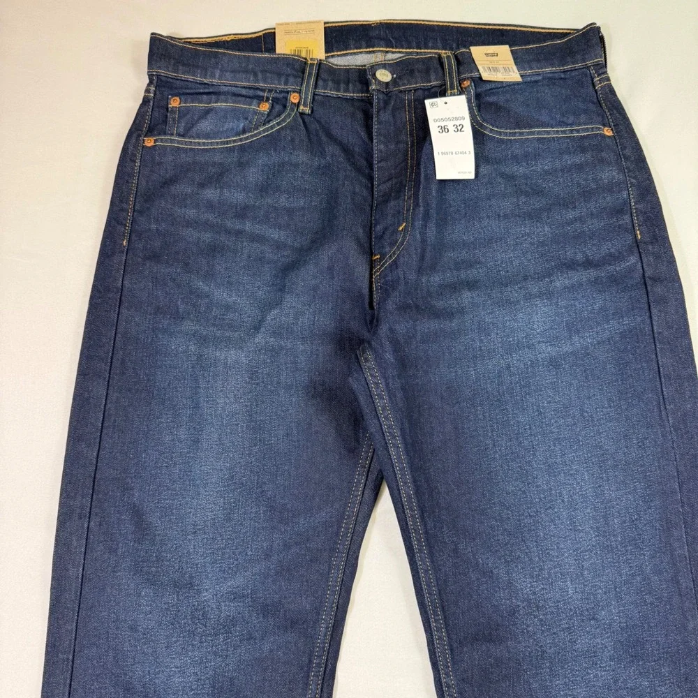 Levi's 505 Jeans Mens 36x32 Dark Wash Blue Stretch Straight Leg Regular Fit NEW