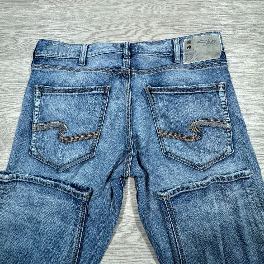 Silver Jeans Co Men Eddie Relaxed Straight‎ Leg Medium Wash Distressed 34x34