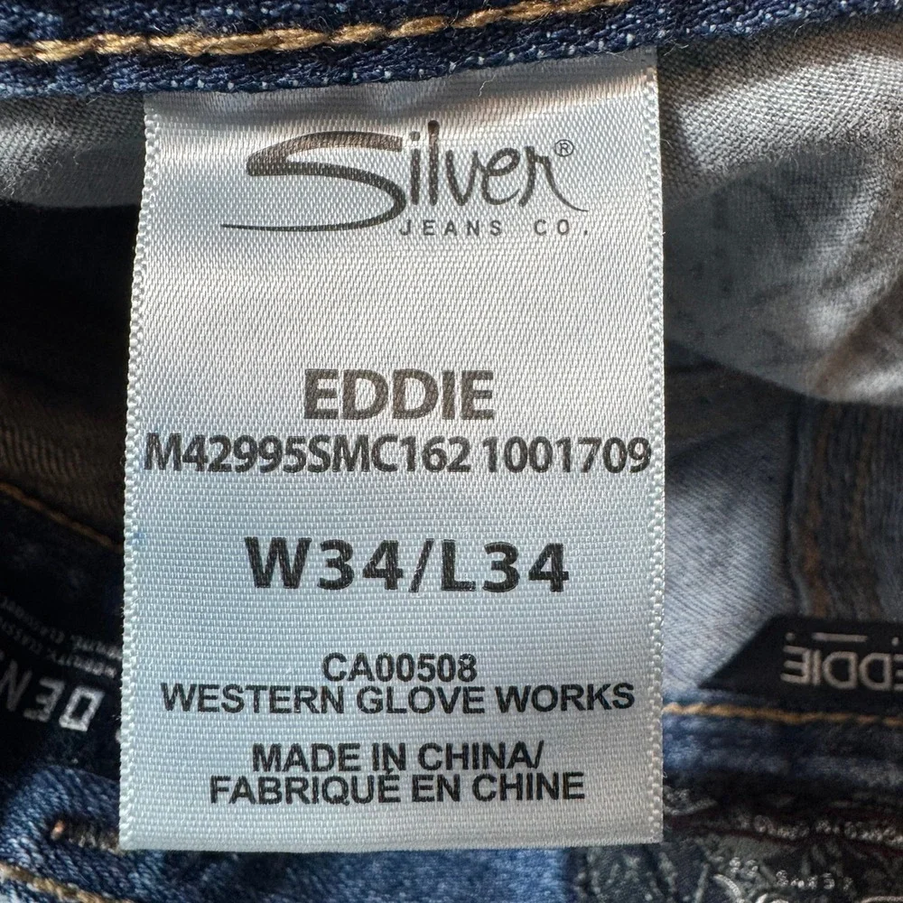 Silver Jeans Co Men Eddie Relaxed Straight‎ Leg Medium Wash Distressed 34x34
