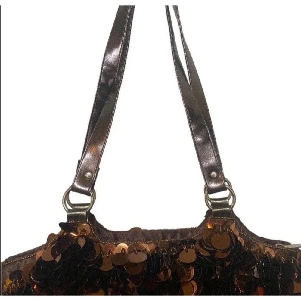 Y2K  2000s Brown Sequin Beaded Shoulder Bag Festival Shoulder Purse Vintage