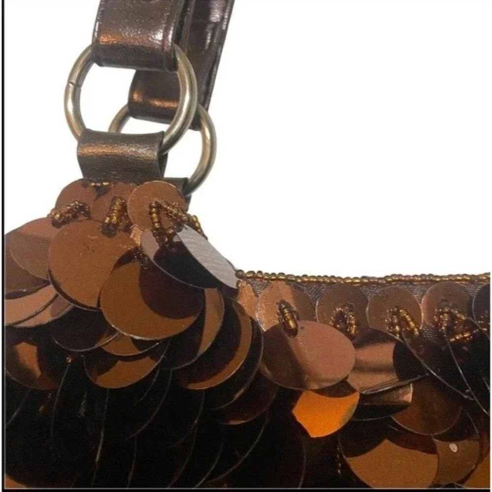 Y2K  2000s Brown Sequin Beaded Shoulder Bag Festival Shoulder Purse Vintage
