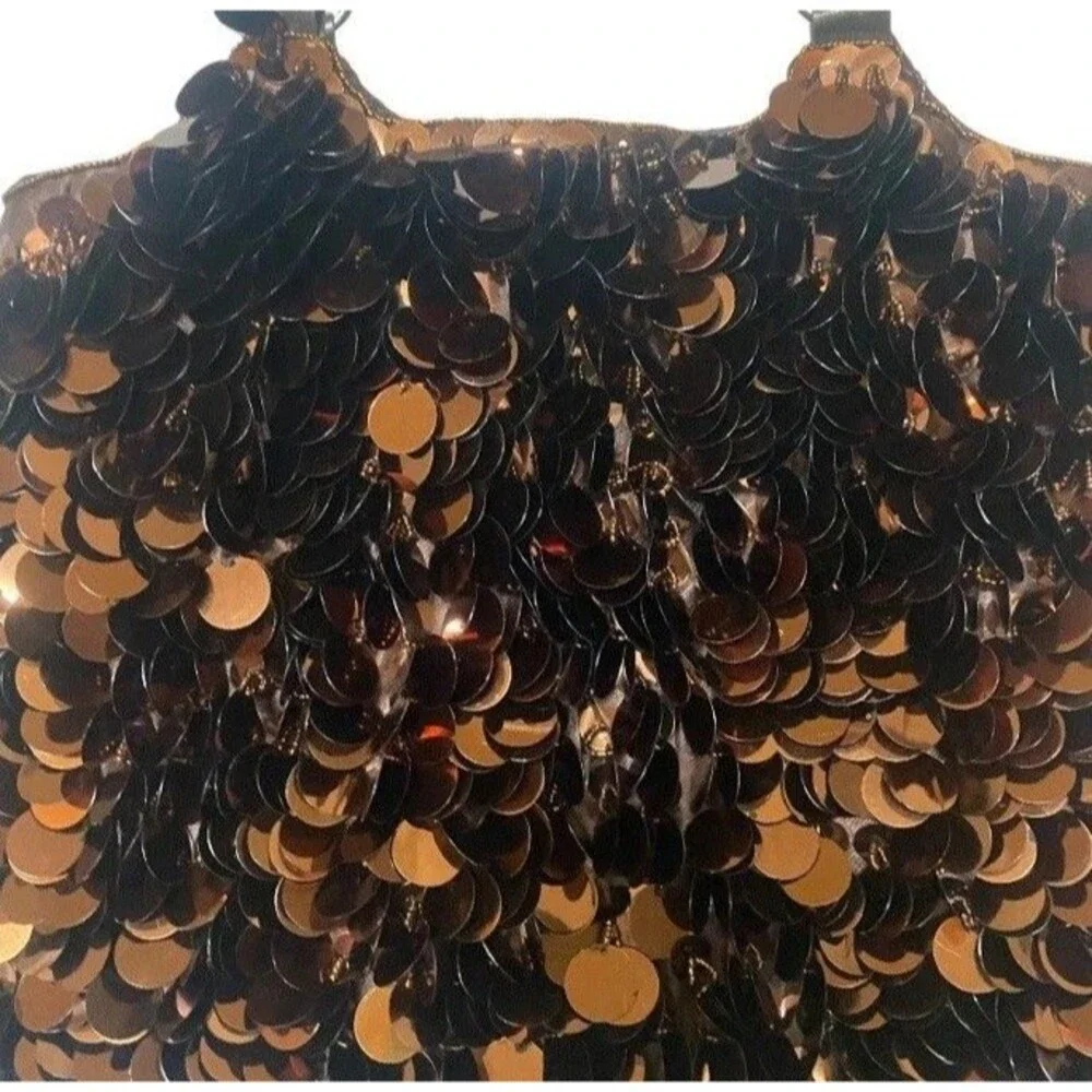Y2K  2000s Brown Sequin Beaded Shoulder Bag Festival Shoulder Purse Vintage
