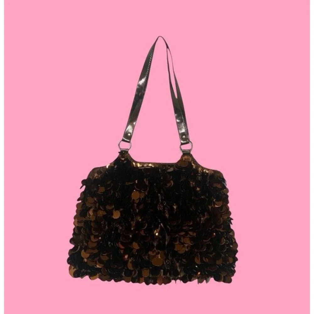 Y2K  2000s Brown Sequin Beaded Shoulder Bag Festival Shoulder Purse Vintage