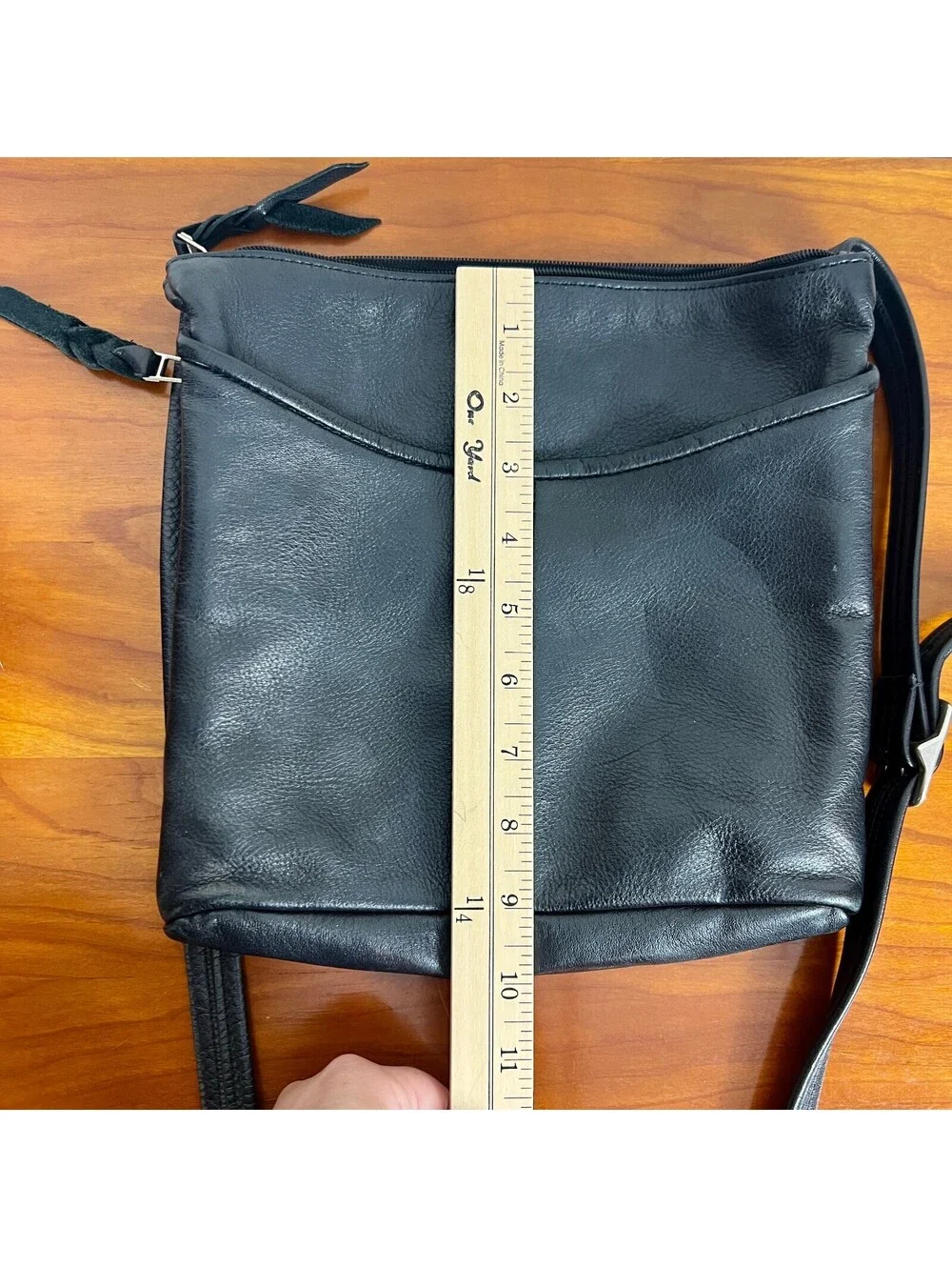 SAS Genuine Leather Black Crossbody Organizer Bag Adjustable Strap USA Made