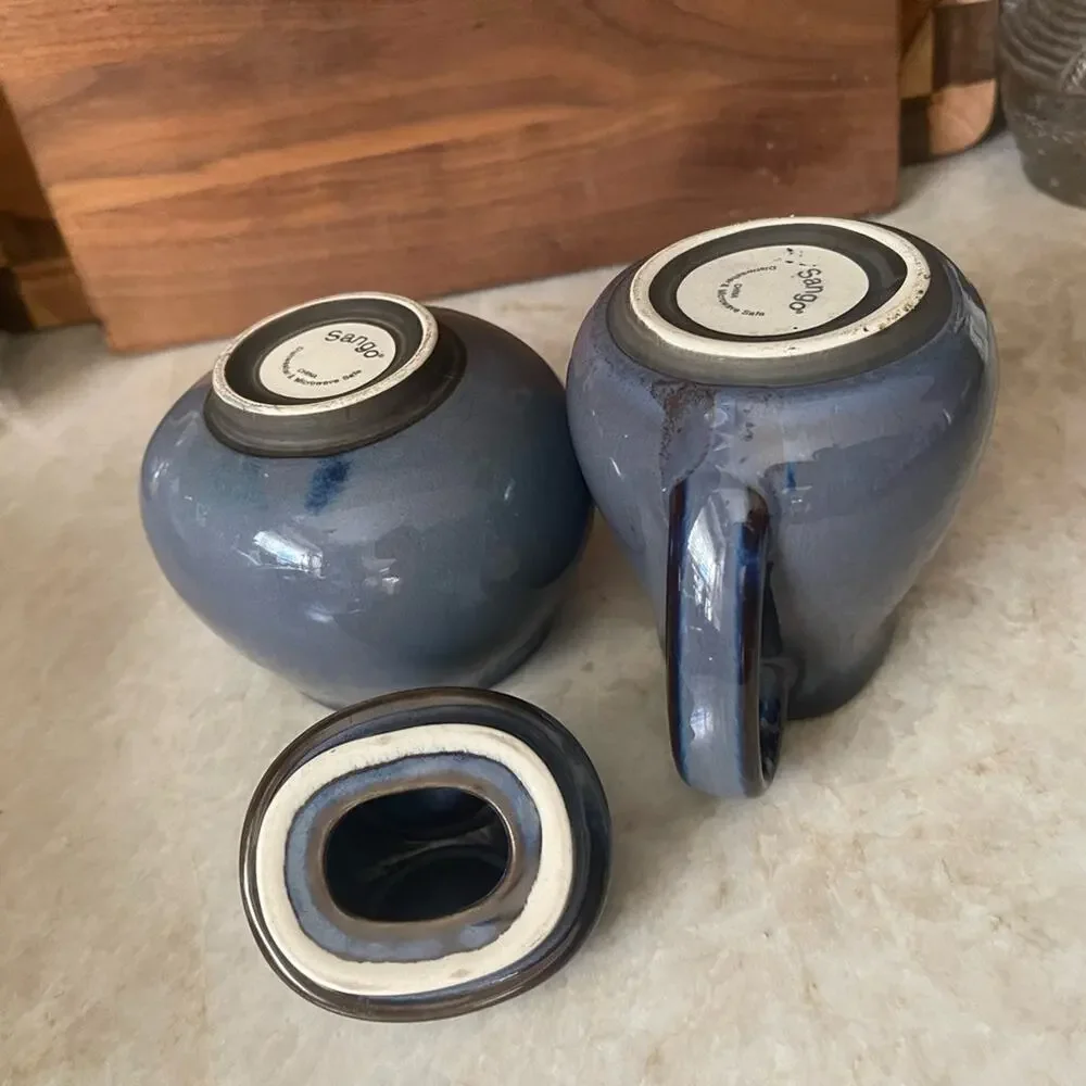 Sango Blue Ceramic Sugar and Creamer Set Nova Blue *Retired