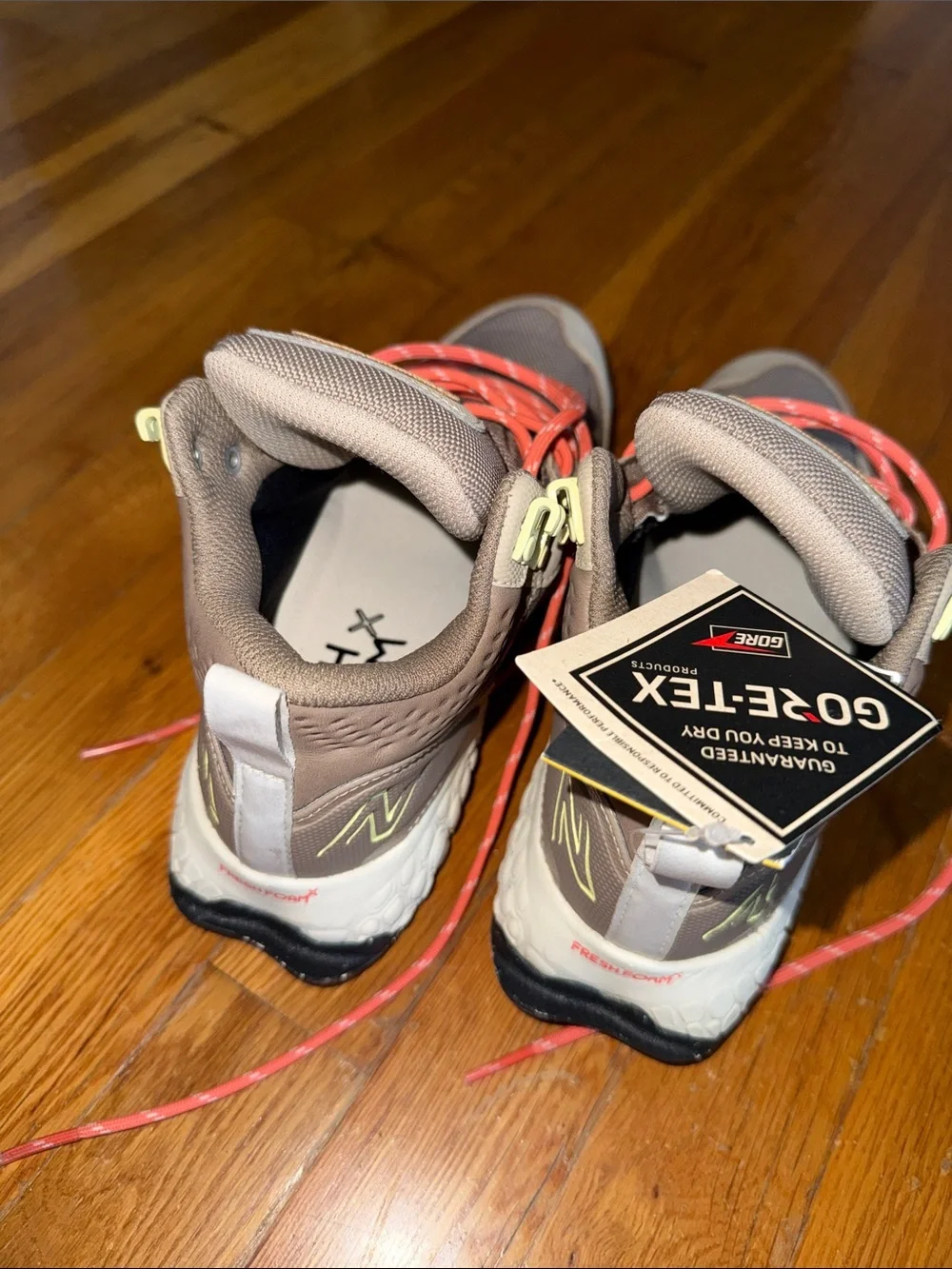 New Balance Kids Taupe Hiking Boots with Coral Laces