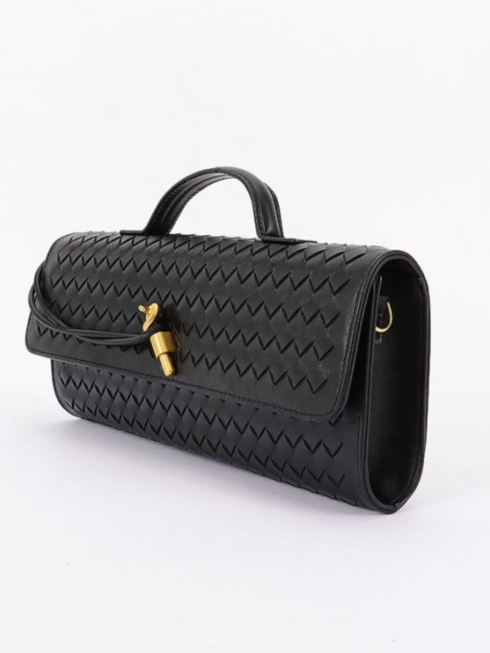 Woven Leather Top-Handle Bag with Gold Hardware