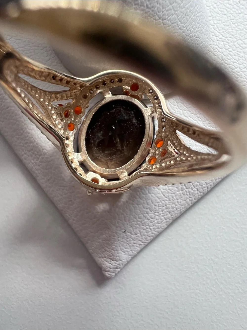 14K Yellow Gold Mexico Smoky Quartz Orange Gemstone Cocktail Ring Size 8