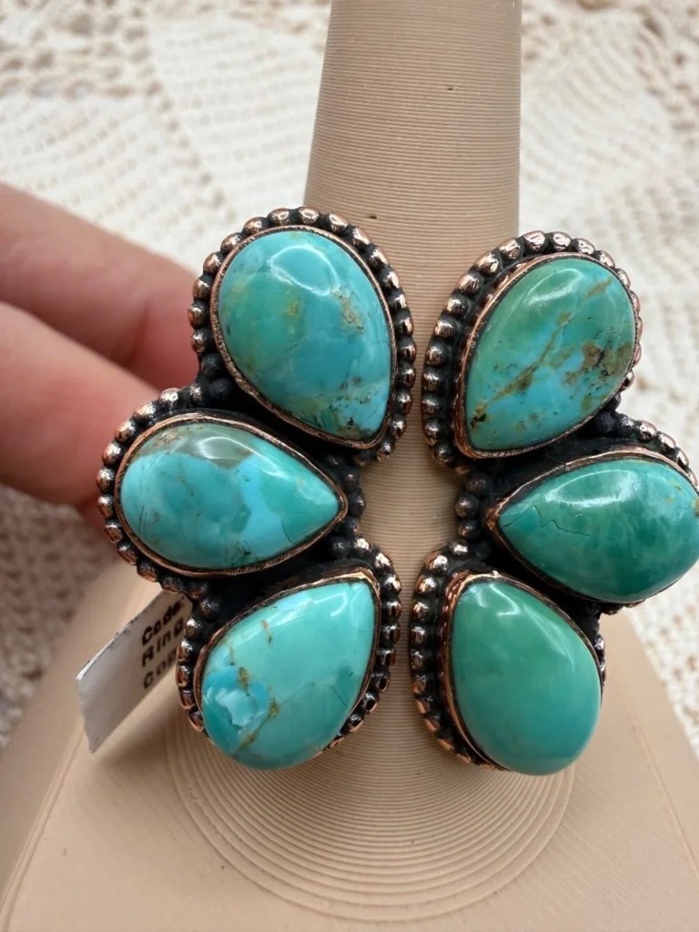 NWT Artisan Statement Mohave Turquoise  Cluster BIPASS Ring Copper Adj Southwest