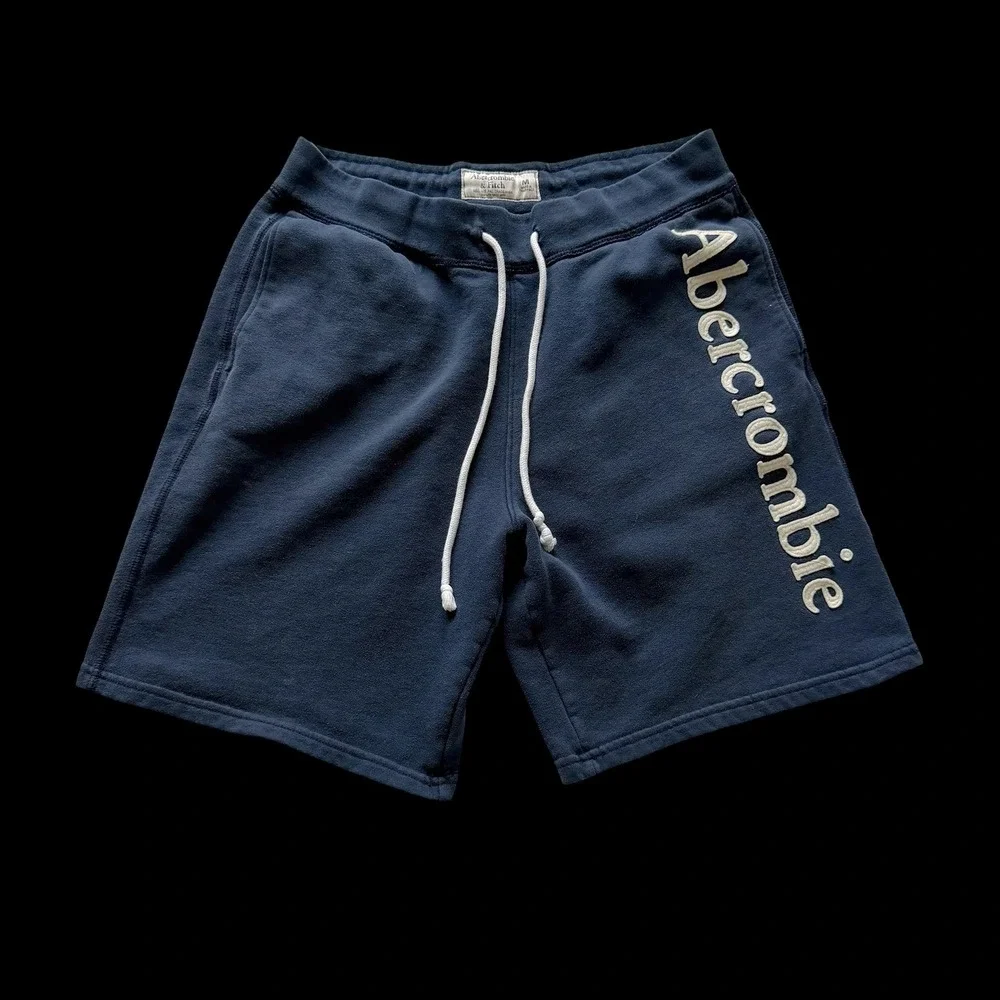 Abercrombie & Fitch Navy Blue Logo Fleece Sweat Shorts Medium 128A0047