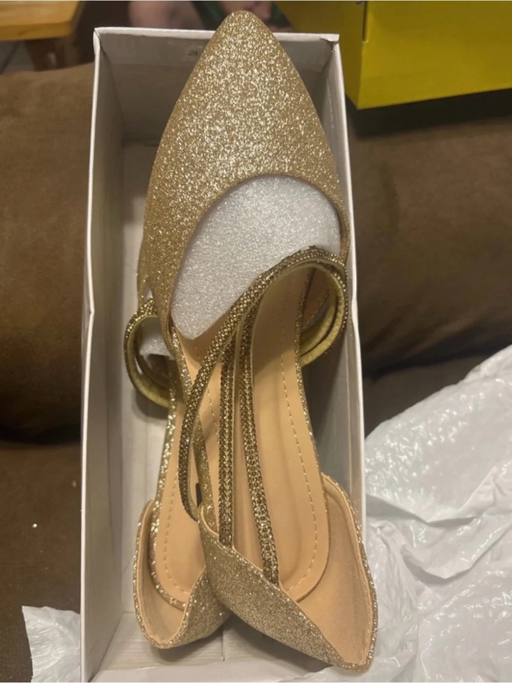 Gold Glitter Pointed Toe Lace-Up Women’s Heels