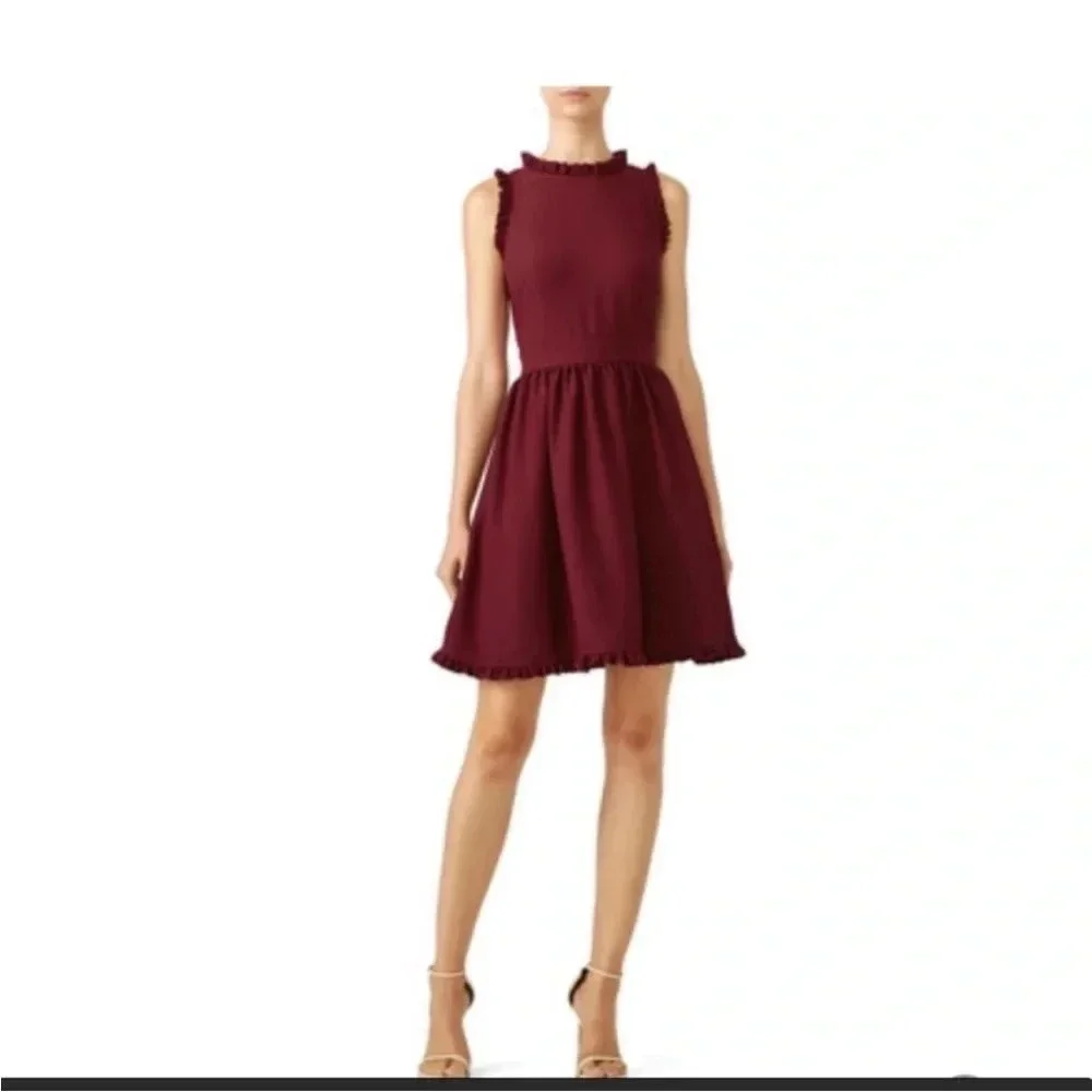 Kate Spade Burgundy Ruffle Fit And Flare Dress