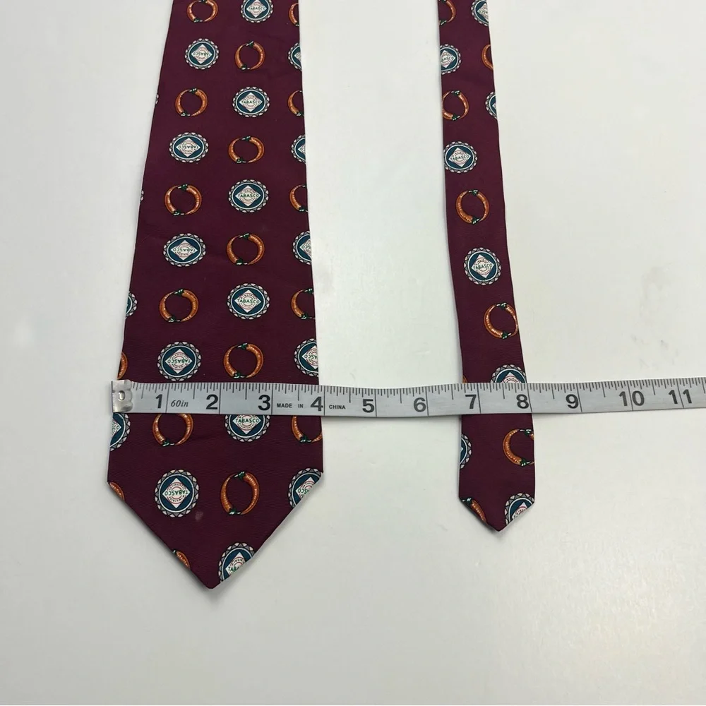 Tabasco Burgundy Red Novelty Patterned Tie 100% Silk USA Peppers Vintage *FLAWED