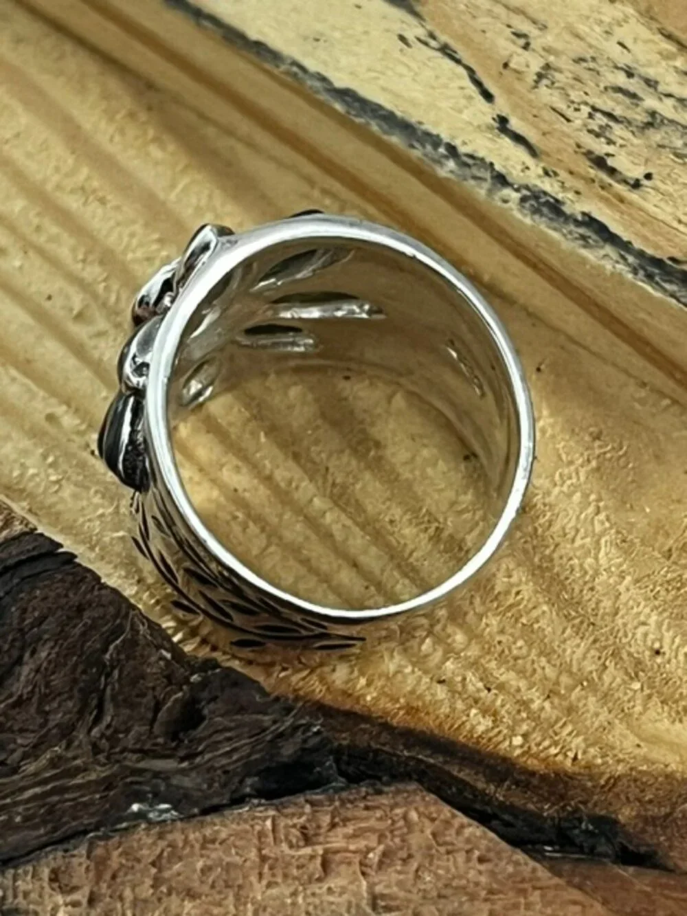 925 Sterling Silver Abalone Ring Floral Rhinestone Accent Chunky Wide Band Sz 7
