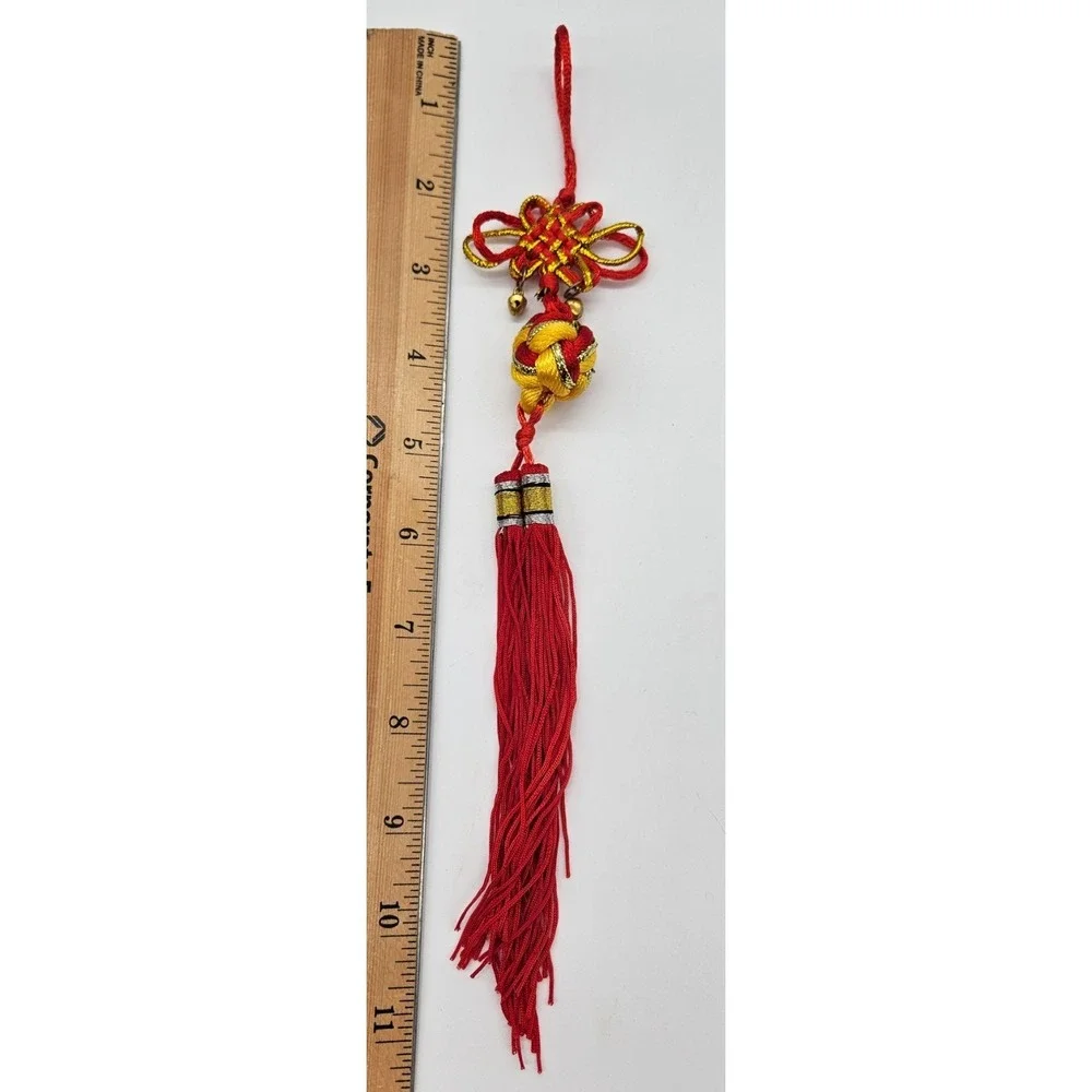 Chinese Knot Tassel Ornament Red Gold‎ Bells Lunar New Year Good Luck Charm 11in