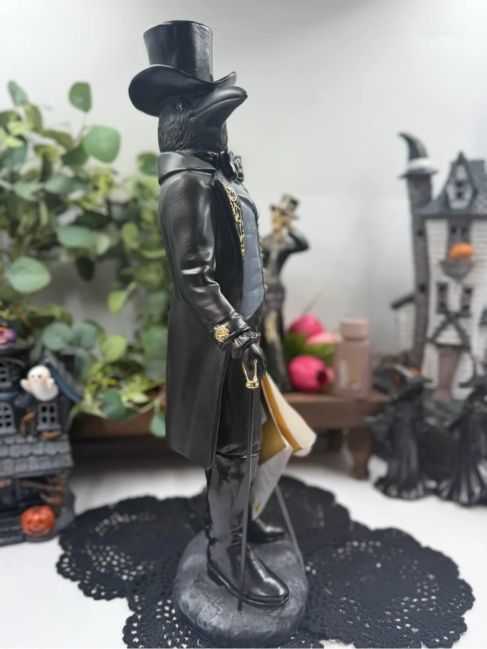 NEW! Hallows Eve male Raven Figurine Crow Dressed in Spooky Vintage Attire HTF