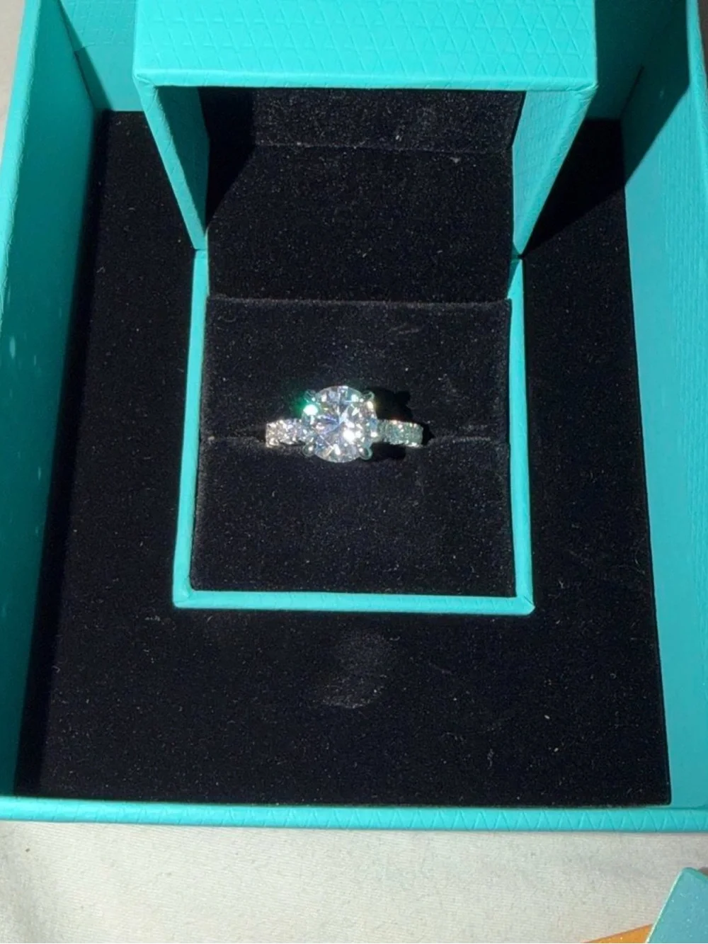 Silver Solitaire Engagement Ring with Round Clear Center Stone - White