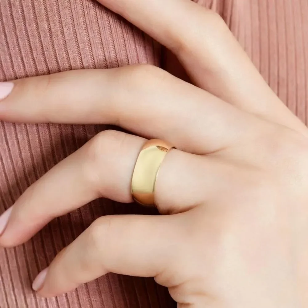 14K Gold Filled 7mm Dome Band Ring Chunky Statement Stackable Unisex Ring Luxury