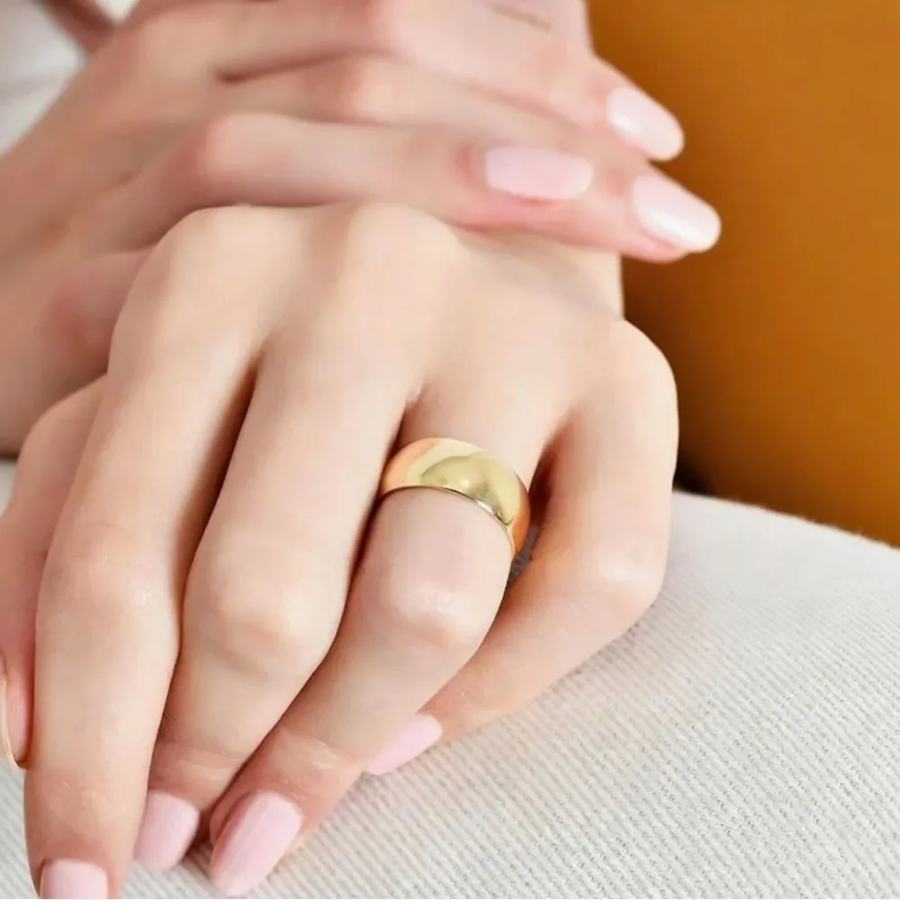 14K Gold Filled 7mm Dome Band Ring Chunky Statement Stackable Unisex Ring Luxury
