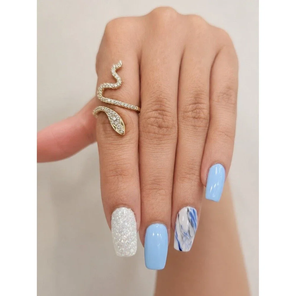 18K Gold Snake Serpent Ring Simulated Diamond Womens One Size Fits All Luxury