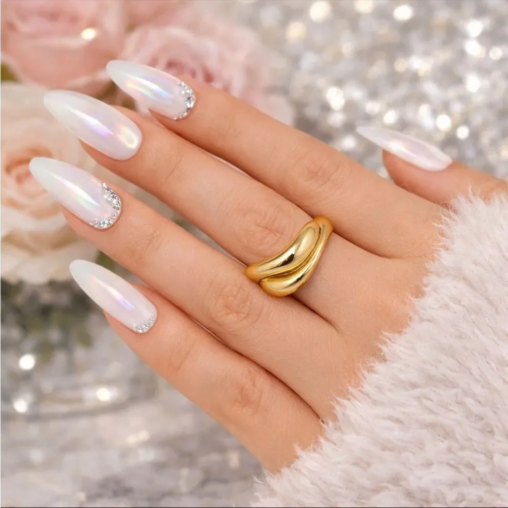 14K Gold Wave Band Ring 5MM Dainty Minimalist Statement Band Stackable Preppy