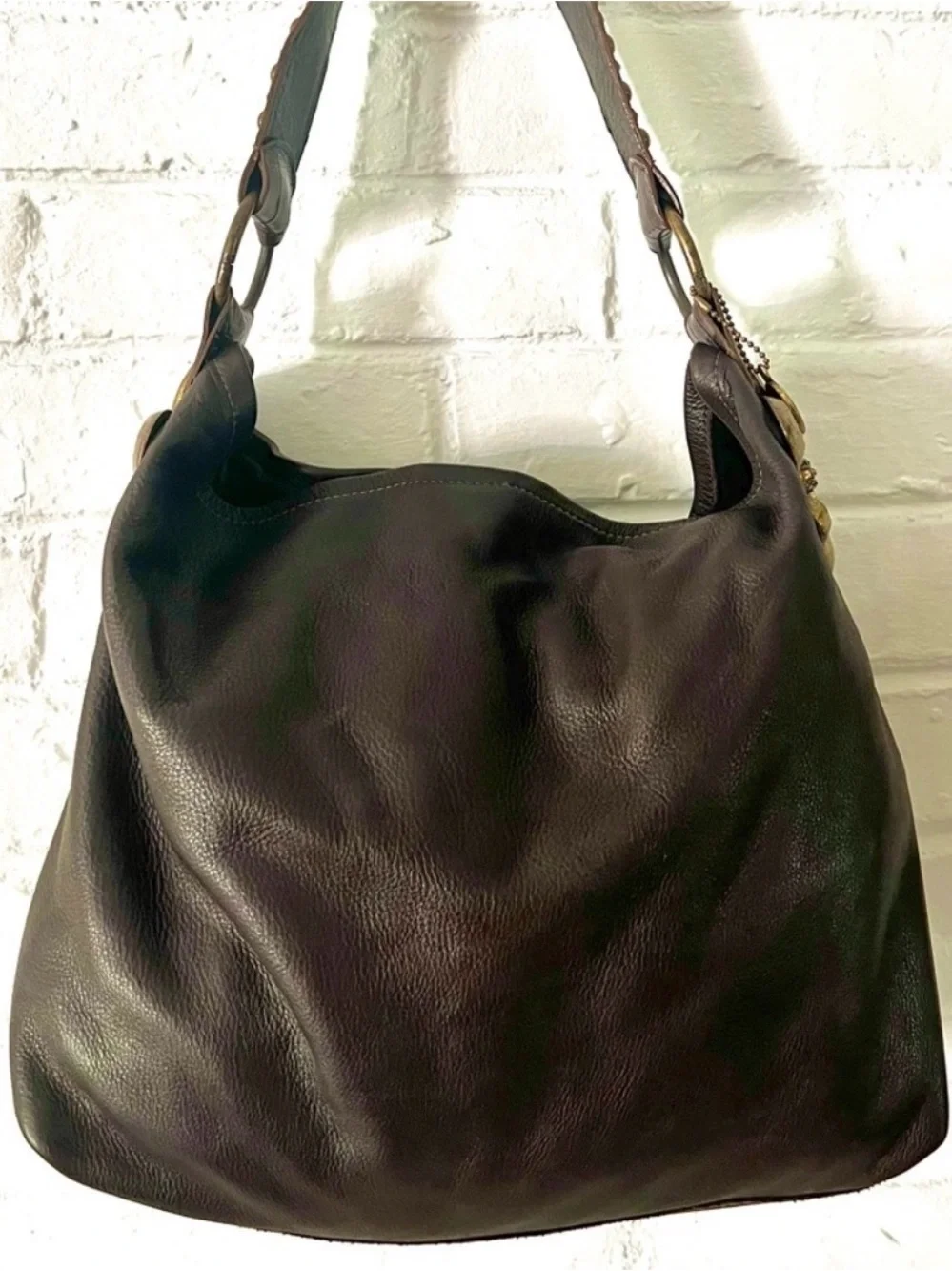 Leatherock Brown Fleur-de-Lis Hobo Bag with Rhinestones