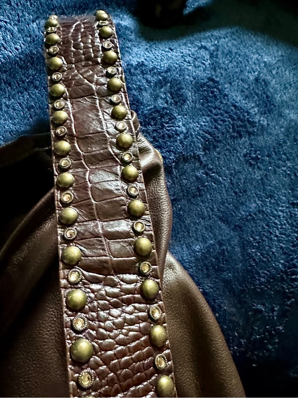 Leatherock Brown Fleur-de-Lis Hobo Bag with Rhinestones