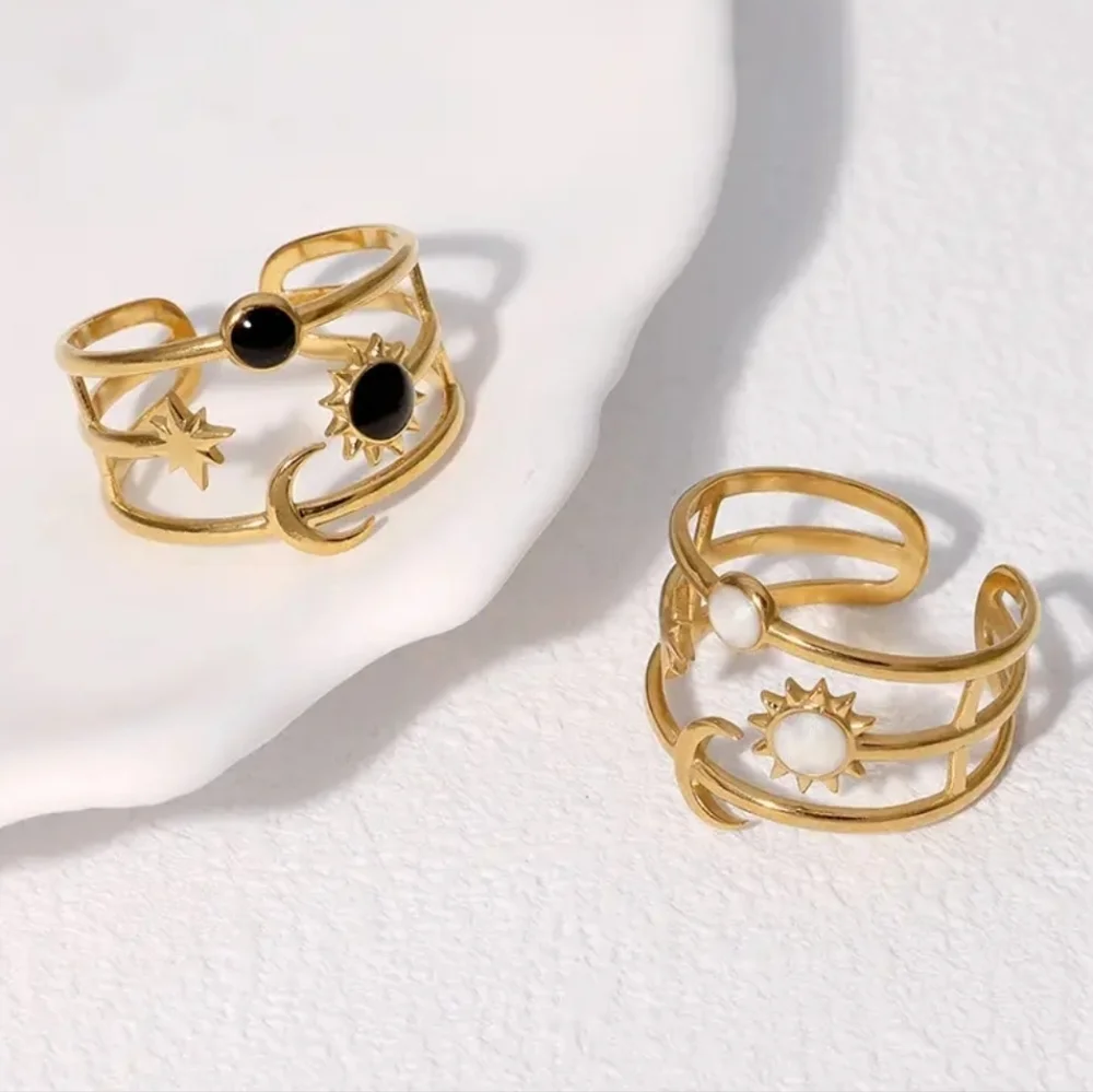 Restocked! New! Adjustable size ring: Sun, Moon & Star Ring, Synthetic Stones