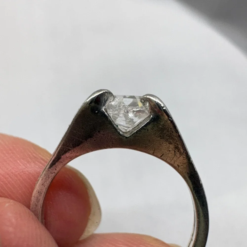 Espo Glass Ring Womens Size 5 Silver Fair Vintage Sterling Statement Geometric