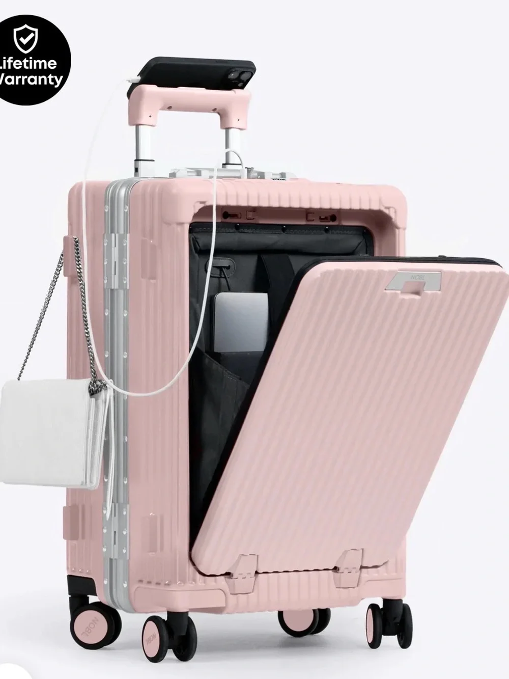 Pink Hard-Shell Rolling Storage Case with Spinner Wheels