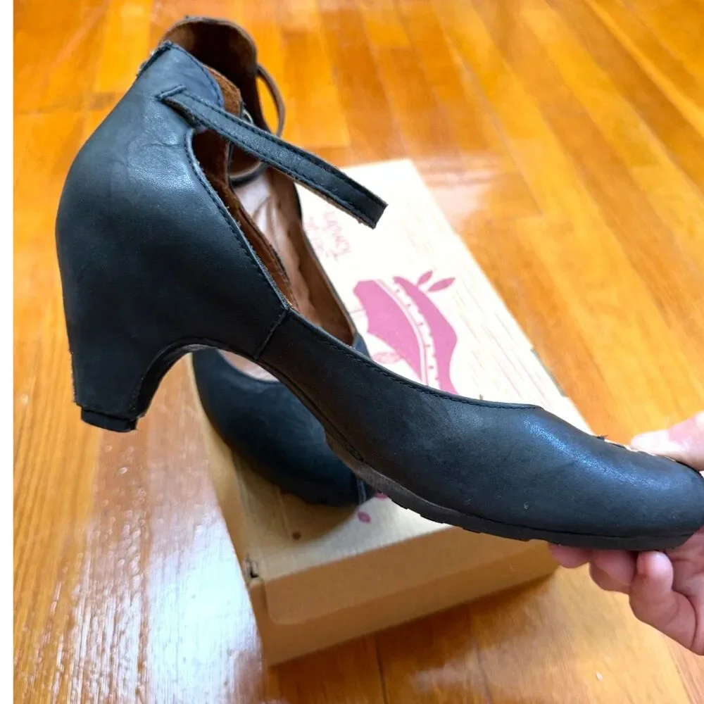 Sergio Tomani Ingrid Black Leather Ankle Strap Pumps Mary Jane Heels EU 40 US 9