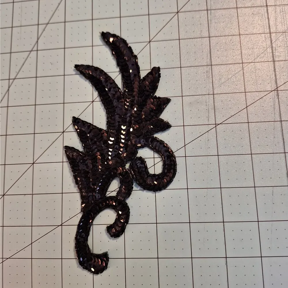 Black sequin leaf applique pair