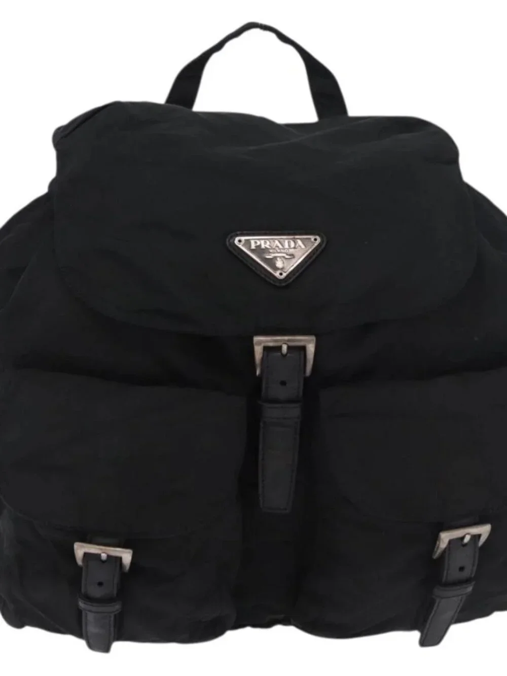 PRADA Backpack Nylon Black Silver Auth 185957