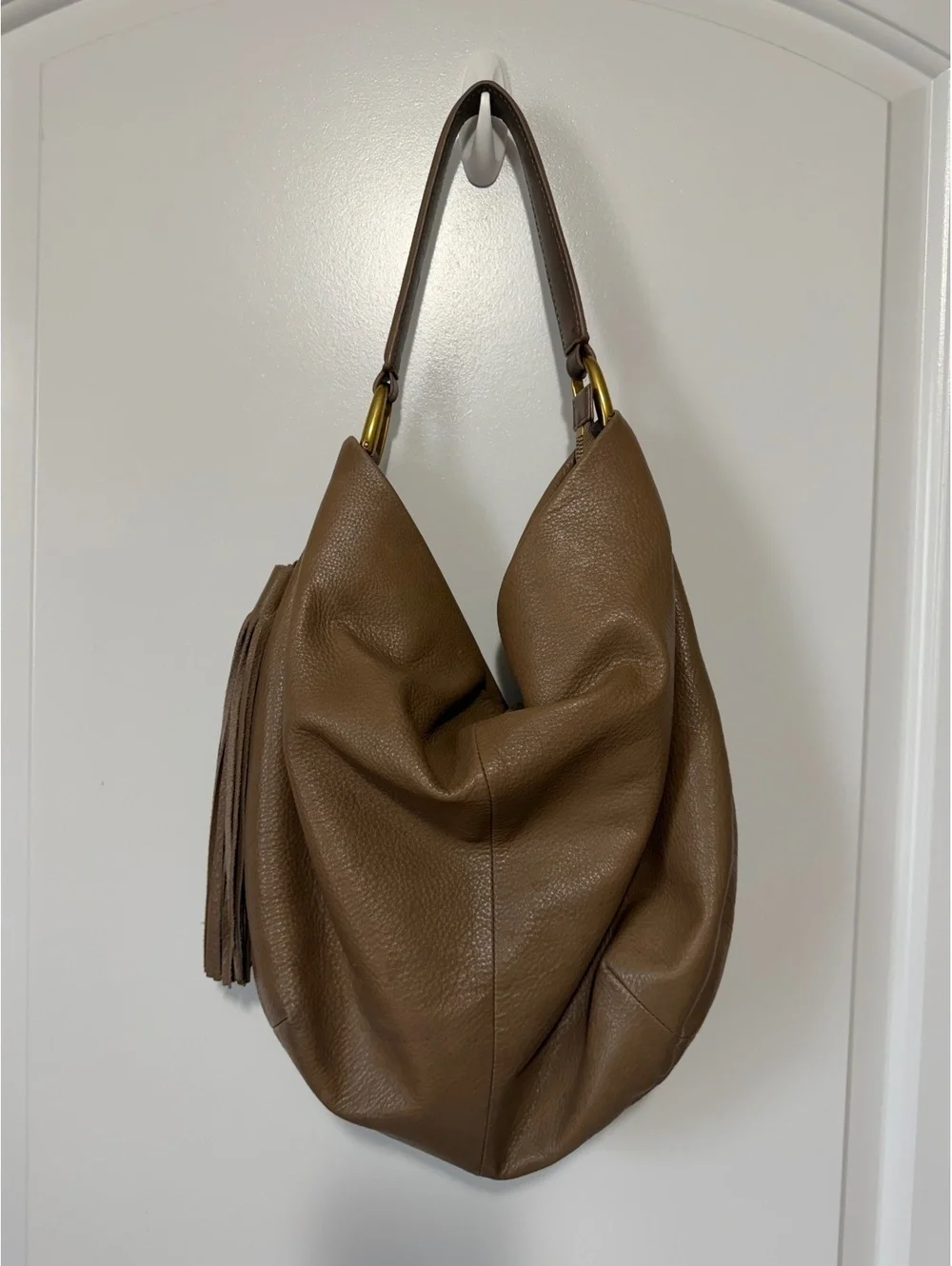 Hobo Genuine Leather Large Hobo Shoulder Bag with Tassel