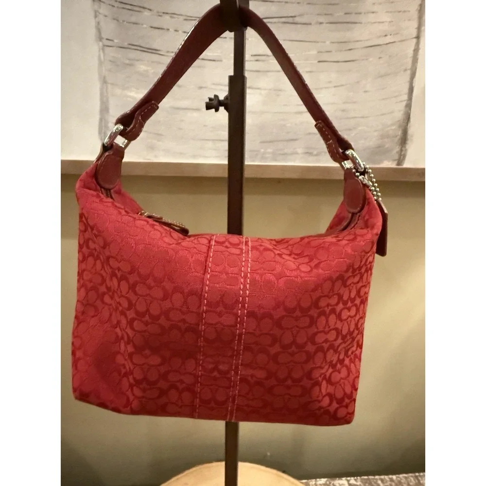 Coach Y2K Vintage Cherry Red SoHo Signature‎ Mini Pouch Jacquard Hand Bag Rare
