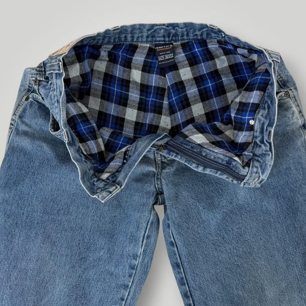 Smith's Workwear Flannel Lined Carpenter Jeans Men 36x31 Blue Relaxed