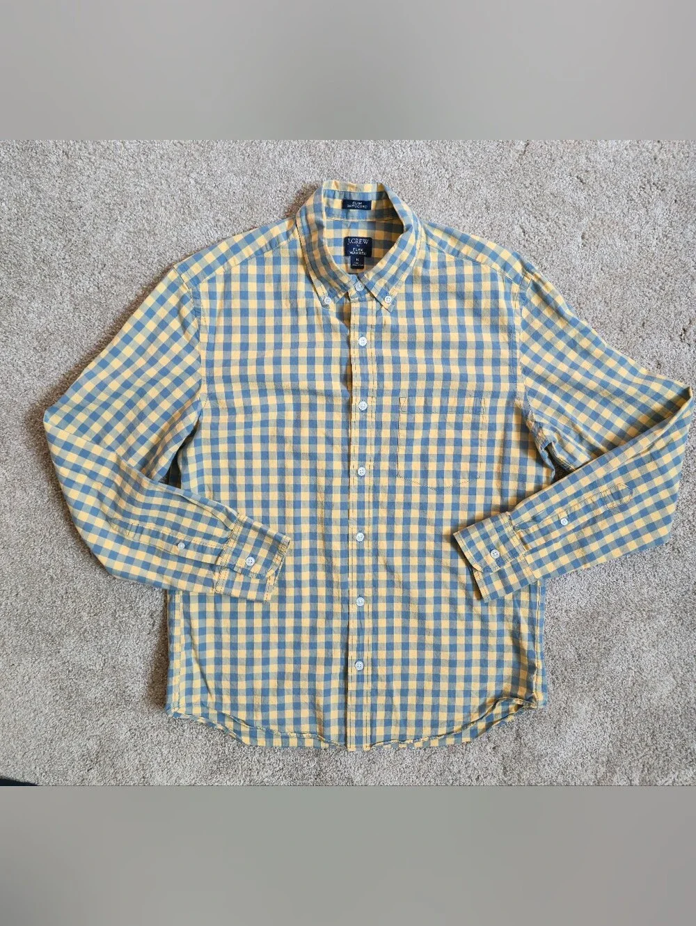 J. Crew Button Down Shirt Mens M Slim Fit Yellow Blue Check Plaid Long Sleeve