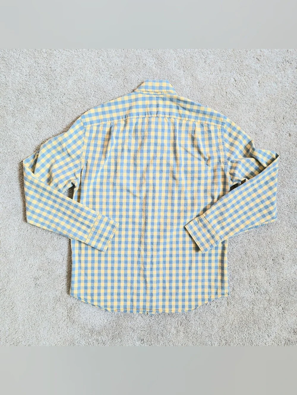 J. Crew Button Down Shirt Mens M Slim Fit Yellow Blue Check Plaid Long Sleeve