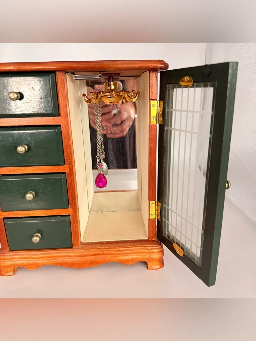 Vintage Wood Jewelry Box 4 drawers 1 door for Necklaces